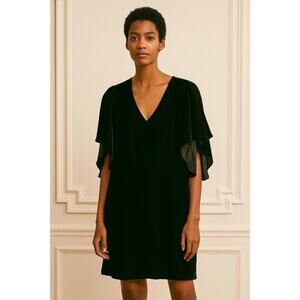 Anna Cate Meredith V Neck‎ 3/4 Sleeve Velvet Black Dress size Small